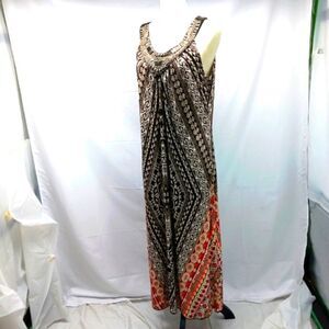 Cato Tribal Geo-Print Jewled Scoop Neck Sleeveless Maxi Dress Womans Size XL